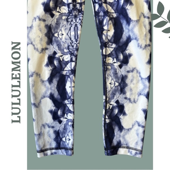 Lululemon Wunder Under Leggings Ink Blot Blue White Cropped Size 6 - Picture 4 of 6